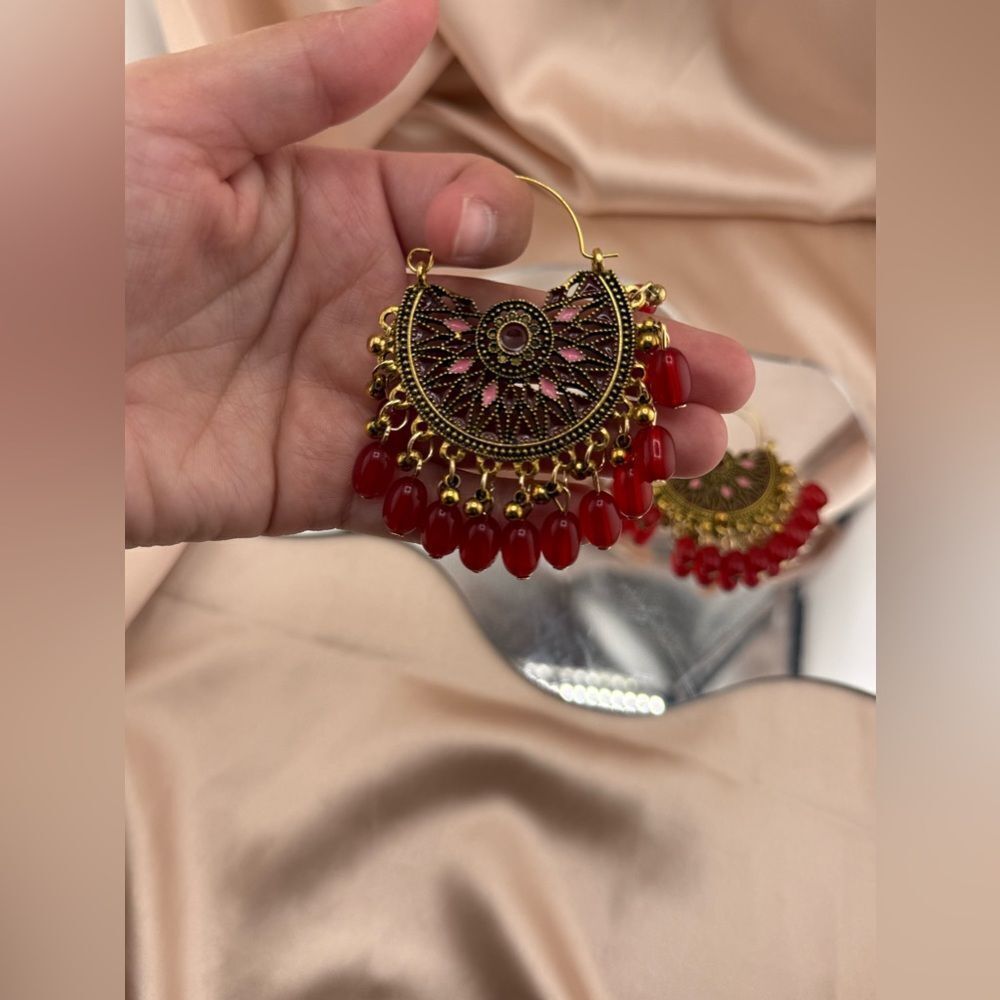Boho Statement Earrings – Red & Gold - Picture 4 of 4